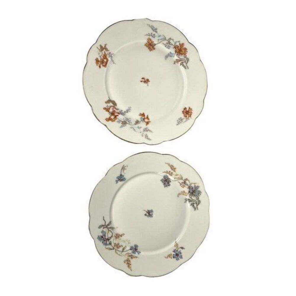 Limoges France Antique Elite SAM Set of 2 9in White Plates‎ Floral